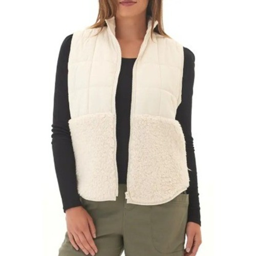 THREADS 4 THOUGHT Janey Mixed‎ Media Puffer Vest Tapioca White Women Size Medium